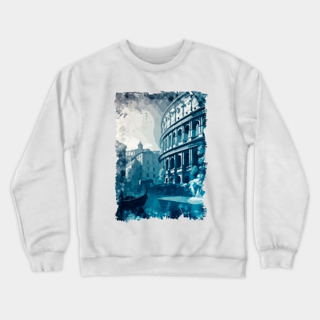 Colosseum Rome Italy Vintage Abstract Travel Art Style Crewneck Sweatshirt by Naumovski